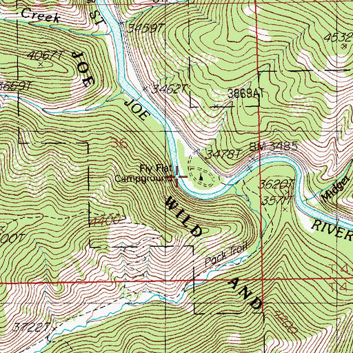 Topographic Map of Fly Flat Campground, ID