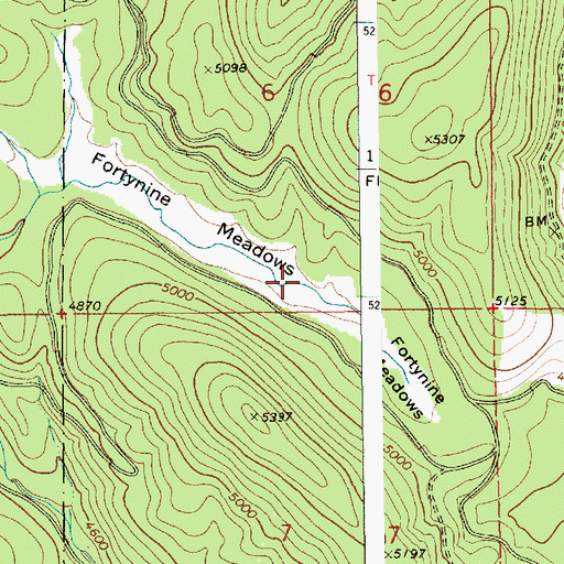 Topographic Map of Fortynine Meadows, ID