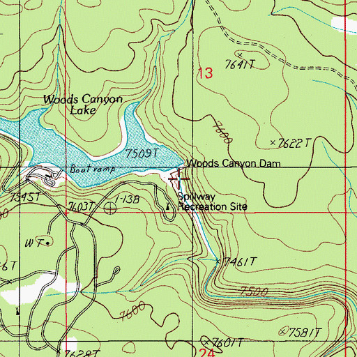 Topographic Map of Woods Canyon Dam, AZ