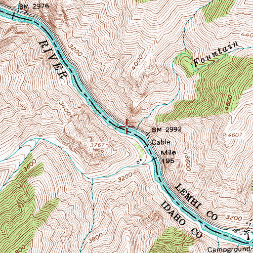 Topographic Map of Fountain Creek, ID