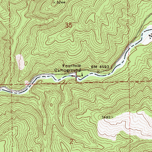 Topographic Map of Fourmile Campground, ID