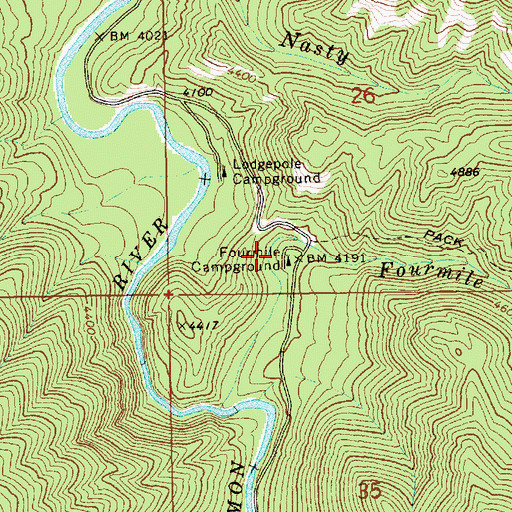 Topographic Map of Fourmile Campground, ID
