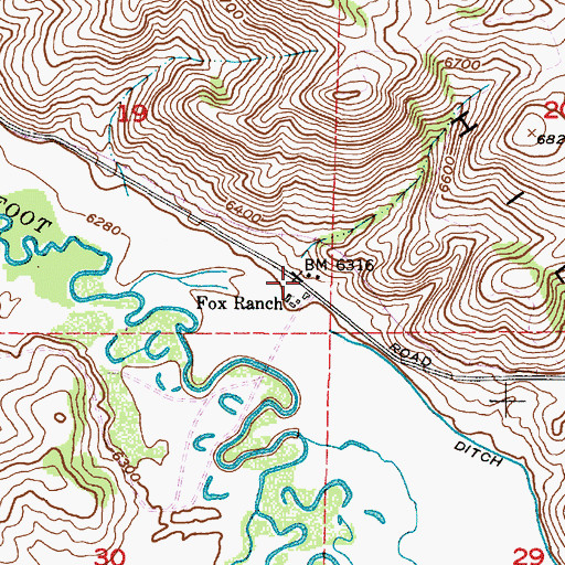 Topographic Map of Fox Ranch, ID
