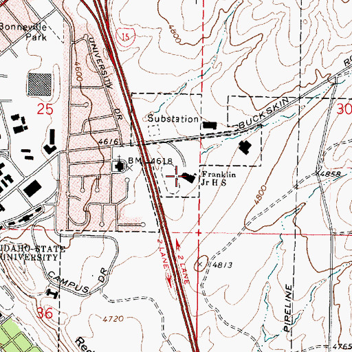 Topographic Map of Franklin Middle School, ID