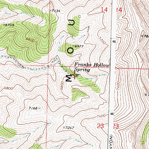 Topographic Map of Franks Hollow Spring, ID
