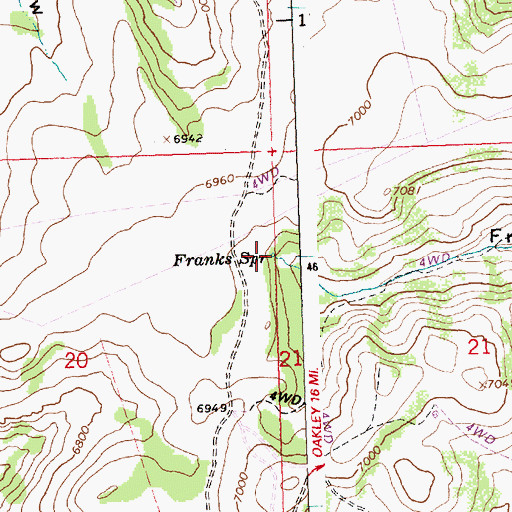 Topographic Map of Franks Spring, ID