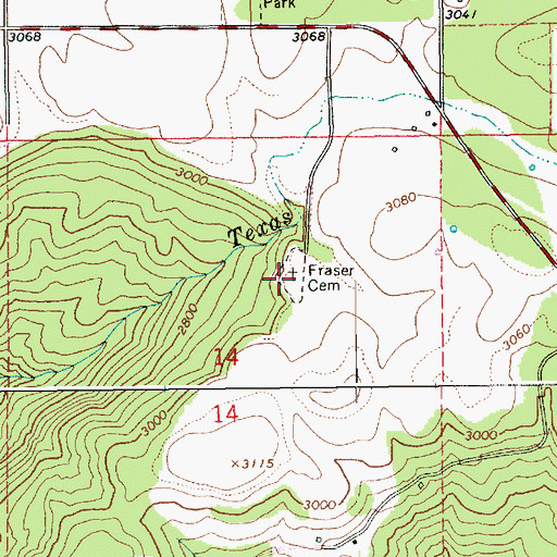 Topographic Map of Fraser Cemetery, ID
