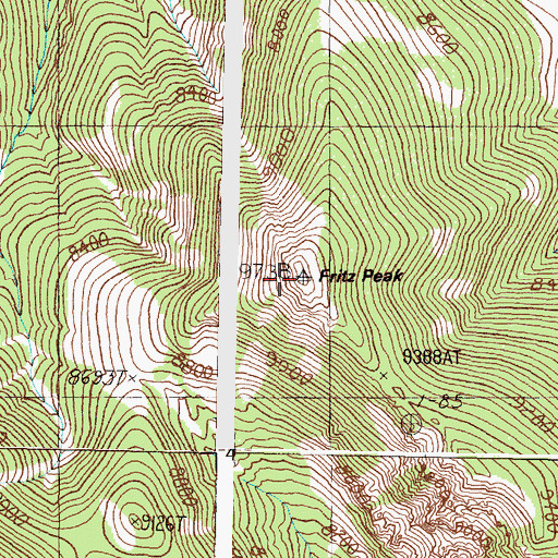Topographic Map of Fritz Peak, ID