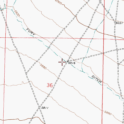 Topographic Map of Fury Ditch, ID