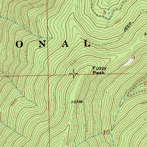 Topographic Map of Fuzzy Peak, ID