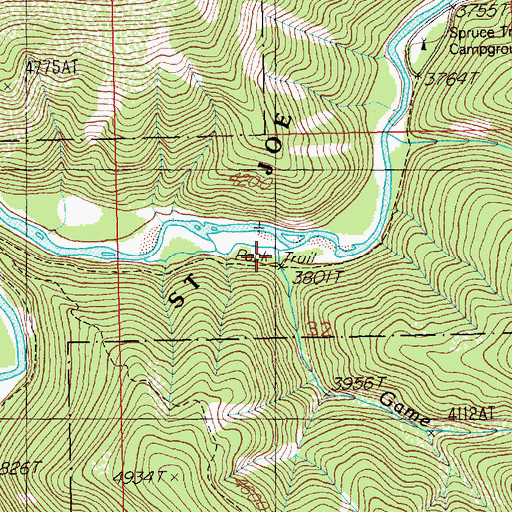 Topographic Map of Game Creek, ID