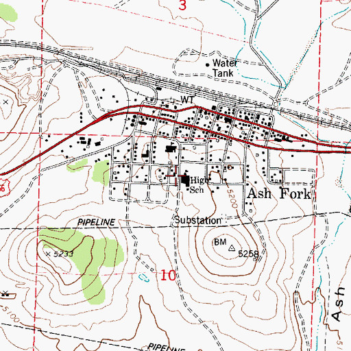 Topographic Map of Ash Fork High School, AZ