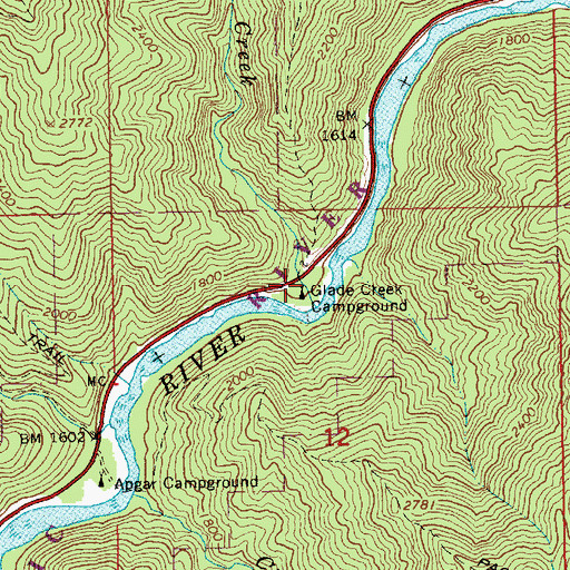 Topographic Map of Glade Creek, ID