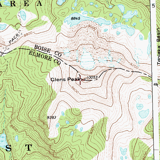 Topographic Map of Glens Peak, ID