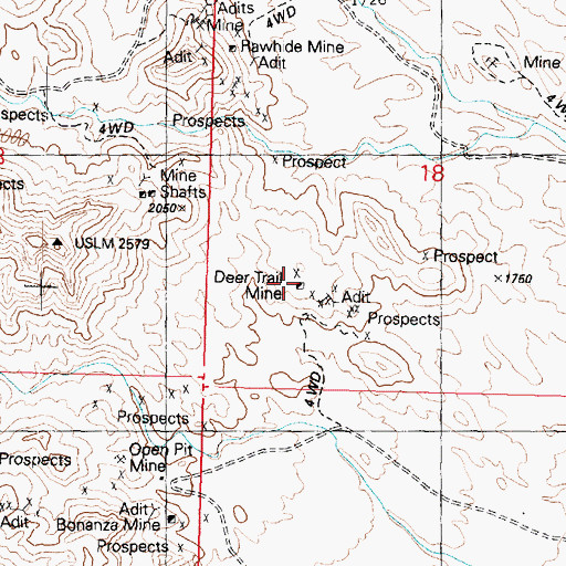 Topographic Map of Deer Trail Mine, AZ