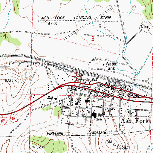 Topographic Map of Ash Fork Railroad Station, AZ