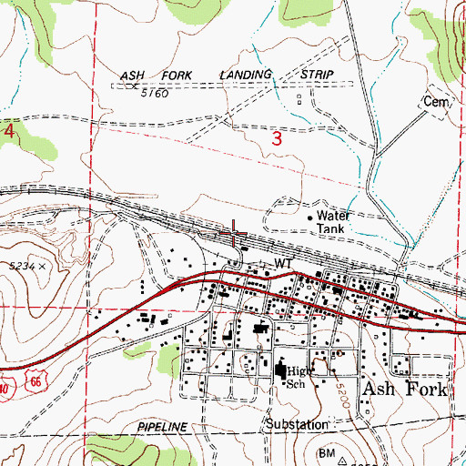 Topographic Map of Ash Fork Santa Fe Railroad Company Water Tank, AZ