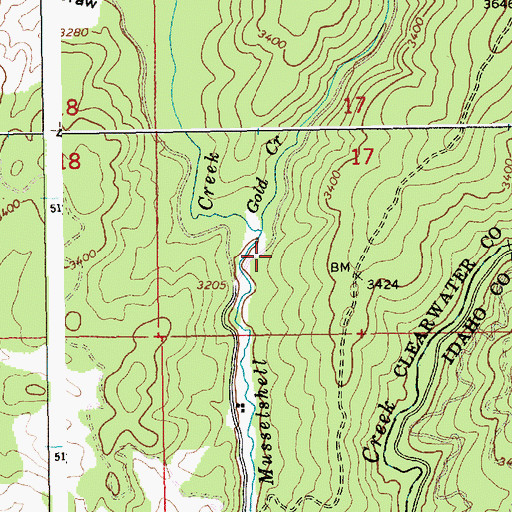 Topographic Map of Gold Creek, ID