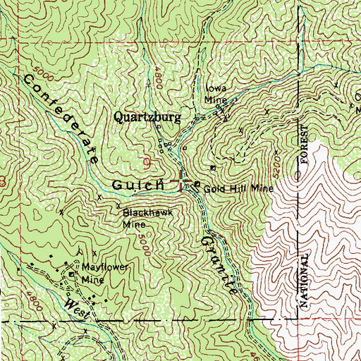 Topographic Map of Gold Hill Mine, ID