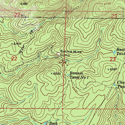 Topographic Map of Bannie Mine, AZ