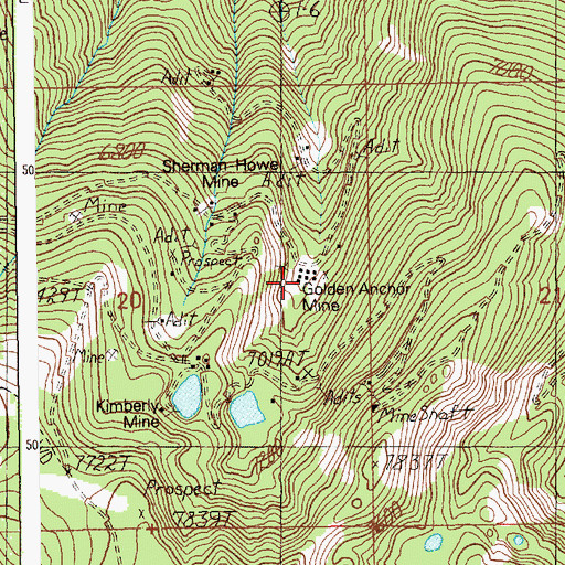 Topographic Map of Golden Anchor Mine, ID