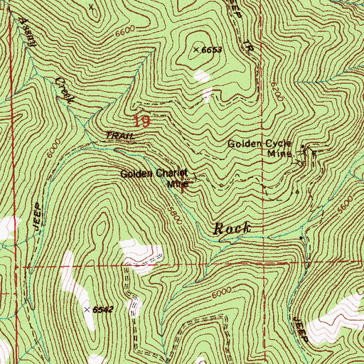 Topographic Map of Golden Chariot Mine, ID