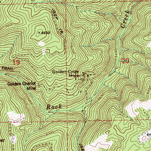 Topographic Map of Golden Cycle Mine, ID