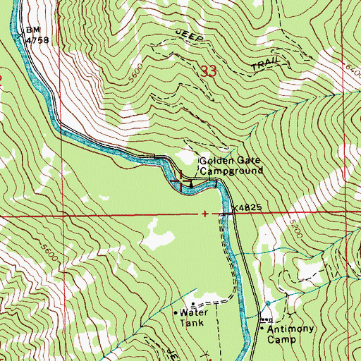 Topographic Map of Golden Gate Campground, ID