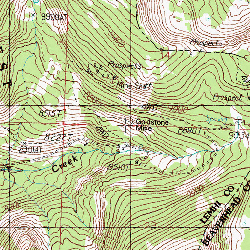 Topographic Map of Goldstone Mine, ID