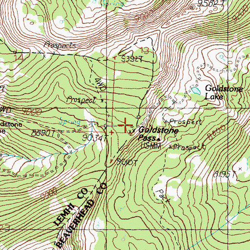 Topographic Map of Goldstone Pass, ID