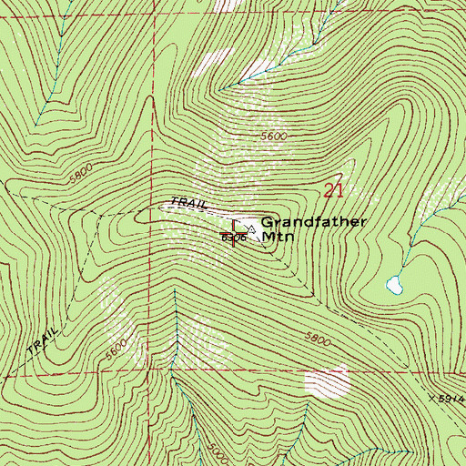 Topographic Map of Grandfather Mountain, ID
