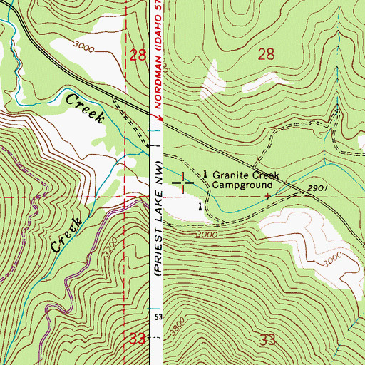 Topographic Map of Granite Creek Campground, ID