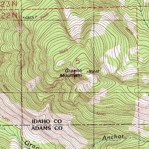 Topographic Map of Granite Mountain, ID