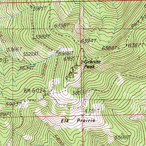 Topographic Map of Granite Peak, ID