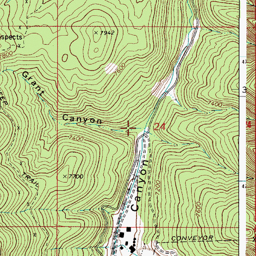 Topographic Map of Grant Canyon, ID