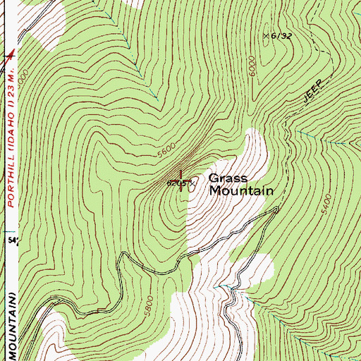 Topographic Map of Grass Mountain, ID