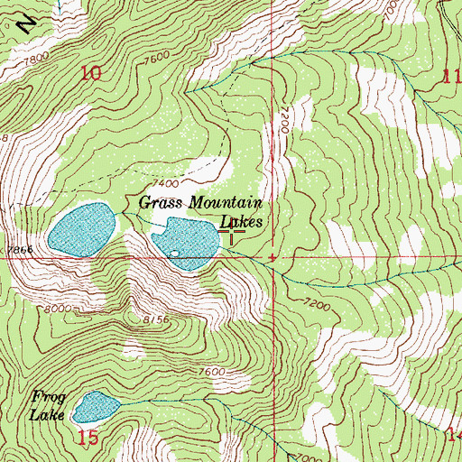 Topographic Map of Grass Mountain Lakes, ID