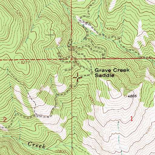 Topographic Map of Grave Creek Saddle, ID