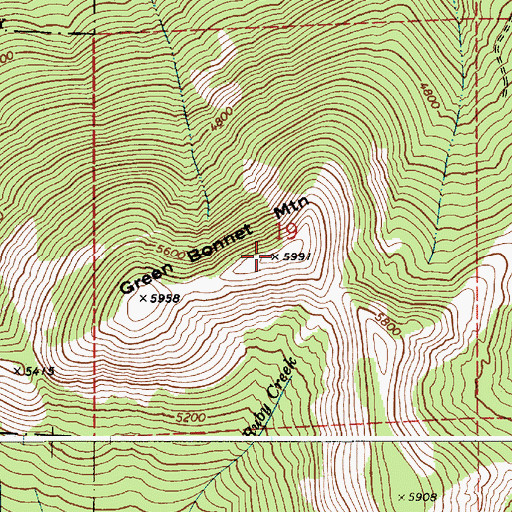 Topographic Map of Green Bonnet Mountain, ID