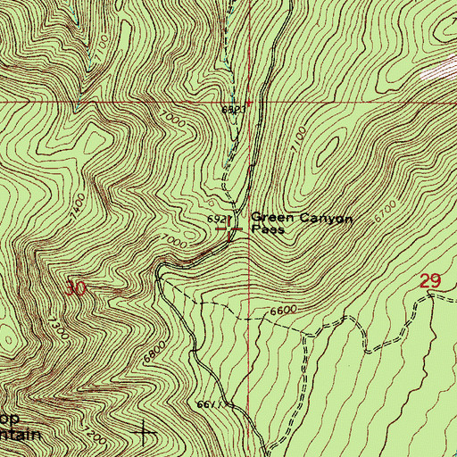 Topographic Map of Green Canyon Pass, ID