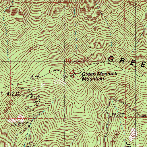 Topographic Map of Green Monarch Mountain, ID