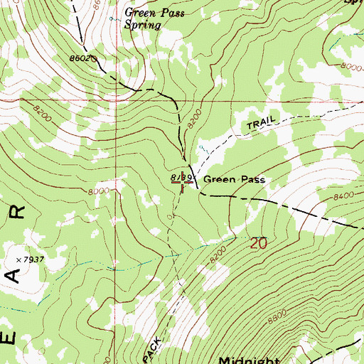 Topographic Map of Green Pass, ID