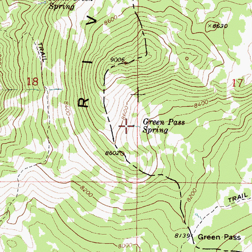 Topographic Map of Green Pass Spring, ID