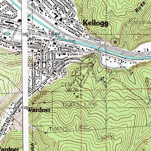 Topographic Map of Greenwood Cemetery, ID