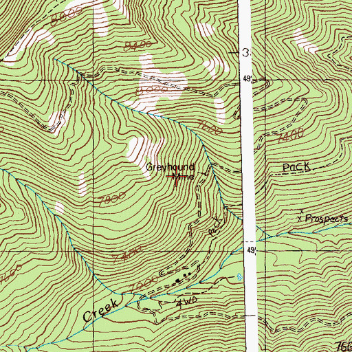 Topographic Map of Greyhound Mine, ID