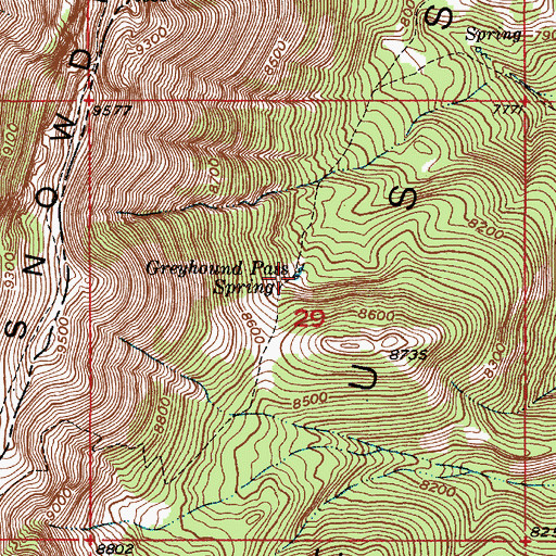 Topographic Map of Greyhound Pass Spring, ID