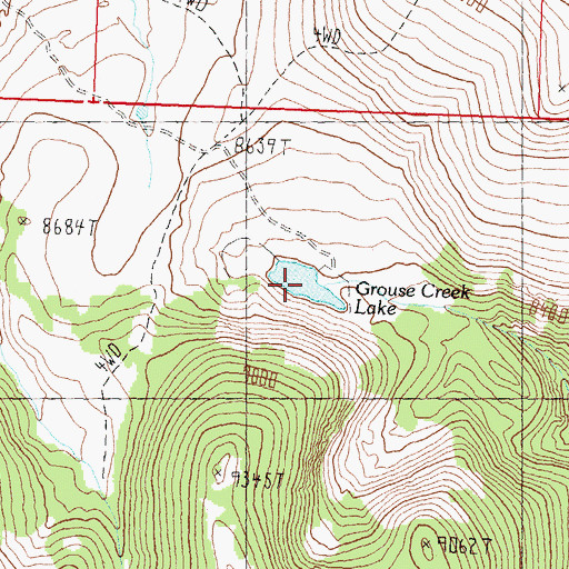 Topographic Map of Grouse Creek Lake, ID