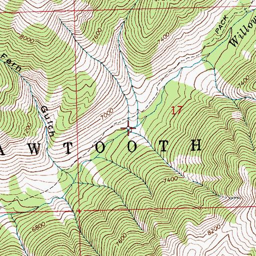 Topographic Map of Gunsight Creek, ID