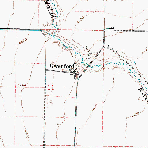 Topographic Map of Gwenford, ID