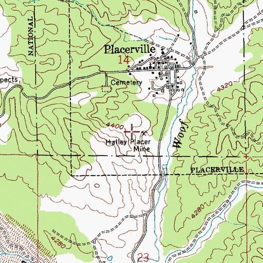 Topographic Map of Halley Placer Mine, ID